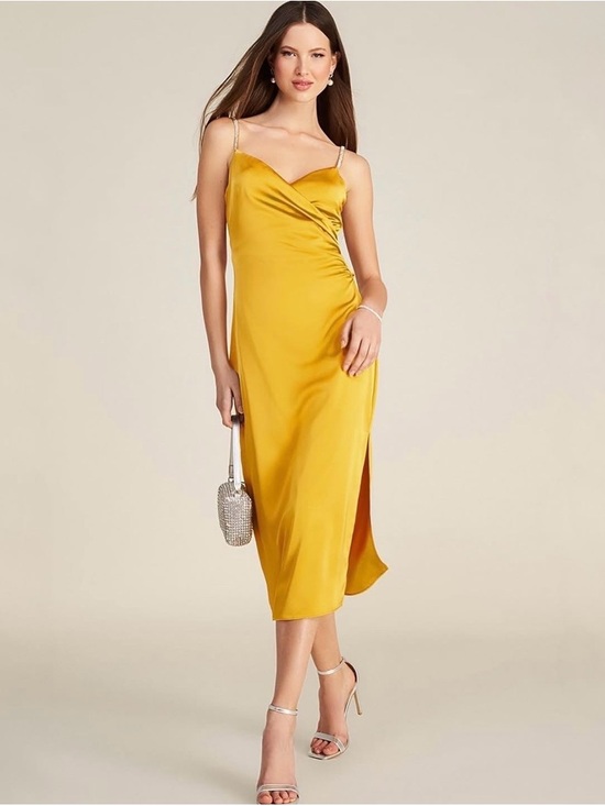 le chateau Dresses & Skirts - Satin Midi Dress with Jewel Trim Straps - Small